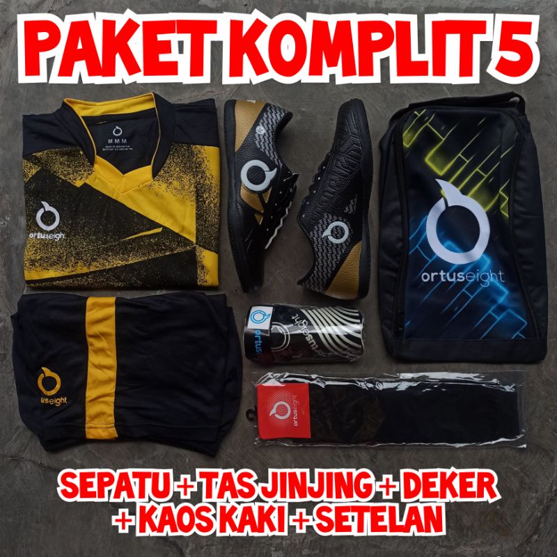 Paket Sepatu Futsal Lengkap Sepatu Futsal Tas Koas Kaki Deker Setelan Baju Futsal