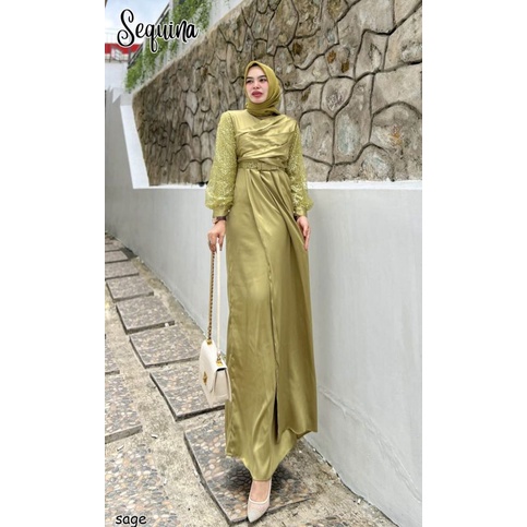 Sequina Gamis Satin Pesta Bridemaids Kondangan