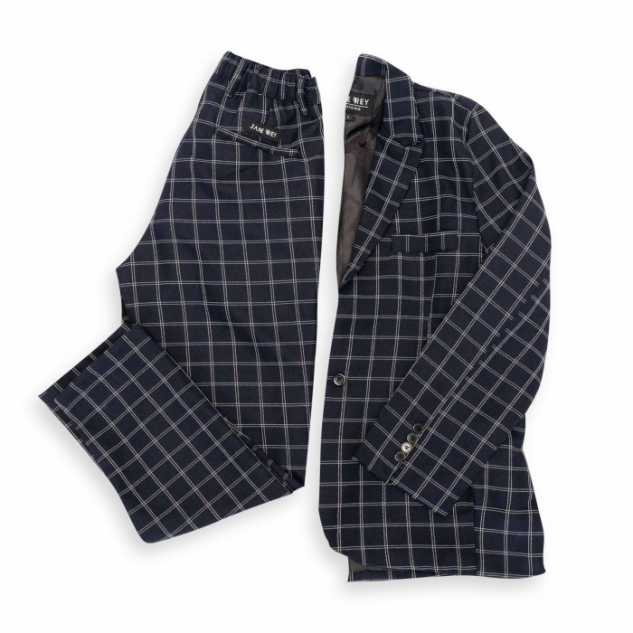 Blazer Setelan Jas & Celana Pria Blazer Navy Kotak Kotak Jas Formal Pria