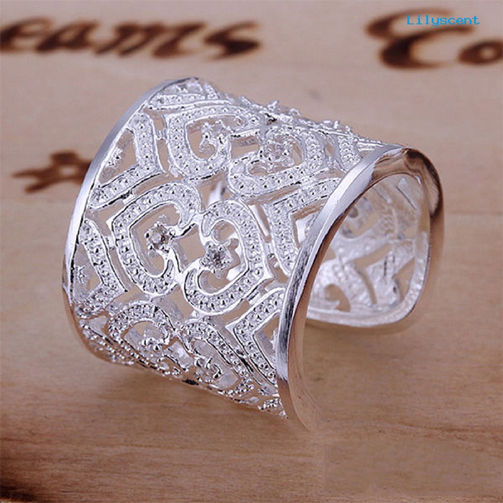 [LS] Cincin Jari Hollow Adjustable Berlian Imitasi Tiny Open Hearts Ring Untuk Kehidupan Sehari-Hari