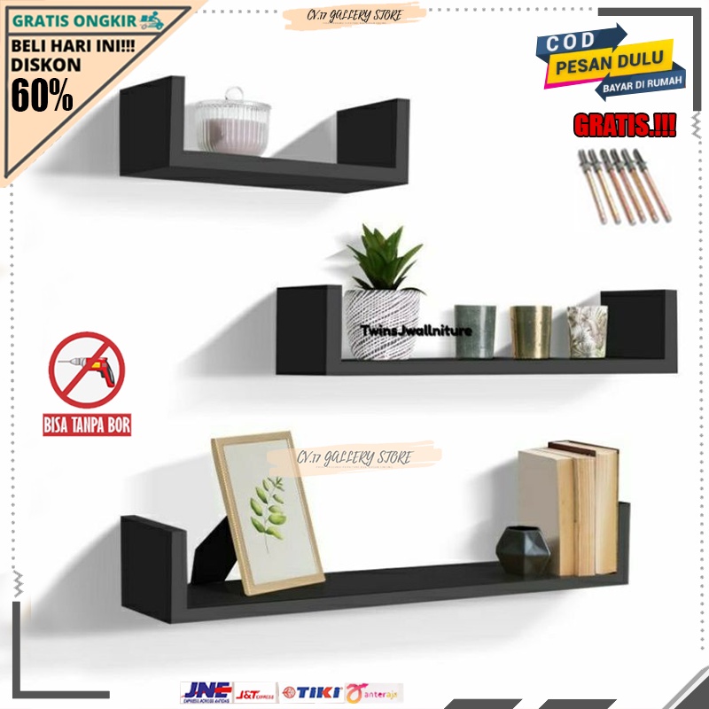 Papan Rak Ambalan Hambalan Melayang Panjang 60/80/100/120 (Bentuk u) Tempat penyimpanan Pajangan Buku Kosmetik make up Kopi Bumbu Dapur  Tanaman Hias Bunga Decorasi Dinding Tembok Tempel Kamar Tidur Ruang Tamu Kayu Susun Rumah Minimalis Serbaguna Murah 12