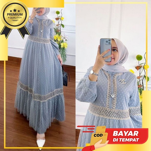 Aretha Terbaru Marbela Dress M L Xl Dress Brukat Wisuda Muslimah / Gamis Brukat Kekinian Model Terba