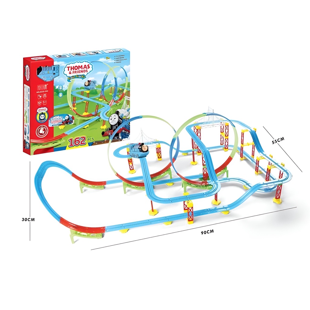 162pcs Train &amp; Thomas Roller Coaster | Kereta Api Mainan Anak | Hadiah Ultah Anak Laki Laki | Mainan Anak Cowok 2-3-4-5-6 Tahun