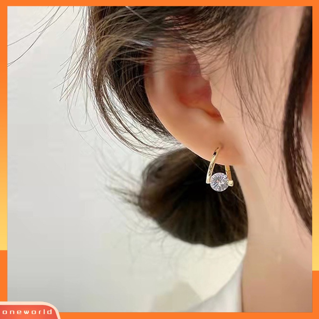 {oneworld} 1pasang Wanita Anting Geometris Berlian Imitasi Perhiasan Berkilau Cubic zirconia Stud Earrings Hadiah Ulang Tahun