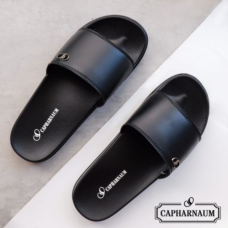 CAPHARNAUM [SLS] Sandal Selop Pria Slip On Hitam Sendal Selop Slide Sandal Pria Sandal Slop Polos Sandal Pria Flip Flop Sandal Distro Kasual Pria