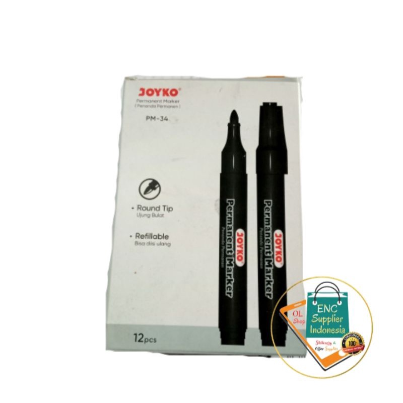 

joyko 6 buah spidol permanen marker pm-34 hitam per 6 pcs - enc.sup