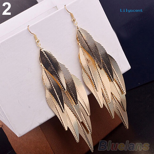 [LS] Wanita Retro Baroque Style Layered Leaves Hook Drop Menjuntai Anting Linear