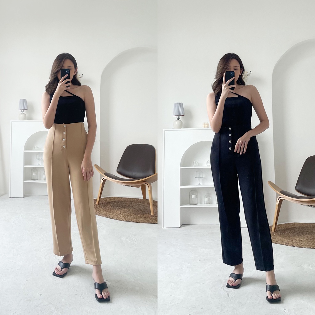 FRAYA HIGHWAIST PANTS SCUBA // SCUBA PANTS VARIASI KANCING