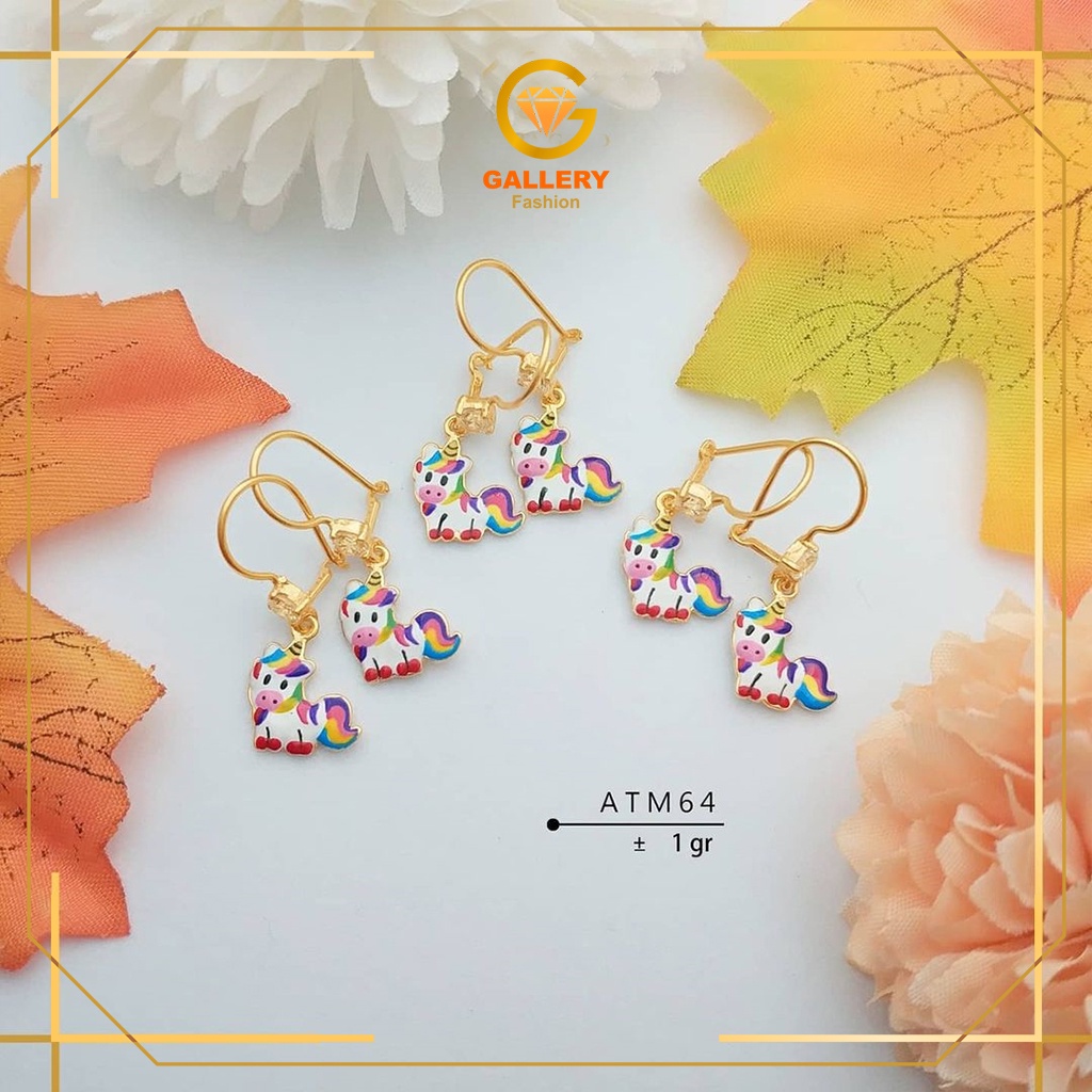 ANTING DAN GELANG ANAK EMAS ASLI KADAR 300 / 6 KARAT (6K) DAN 375 / 8 KARAT (8K) MODEL UNICORN KUDA 