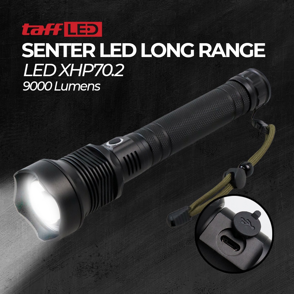 TaffLED Senter LED Long Range Zoom XHP70.2 90000 Lumens - HS313 - Black