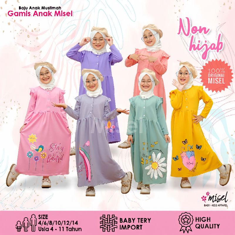 (3 - 10 Tahun) Pakaian Baju Long Dress Gamis Muslim Anak Anak Perempuan Cewek Misel Gamis Usia 3 4 5 6 7 8 9 10 Tahun