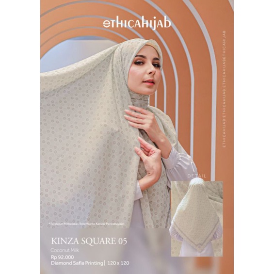 Ethica Hijab Kerudung Kinza Square 05 (Lavender Fog, Phatom Green, Silver Peony, Slight Grey, Coconut Milk)