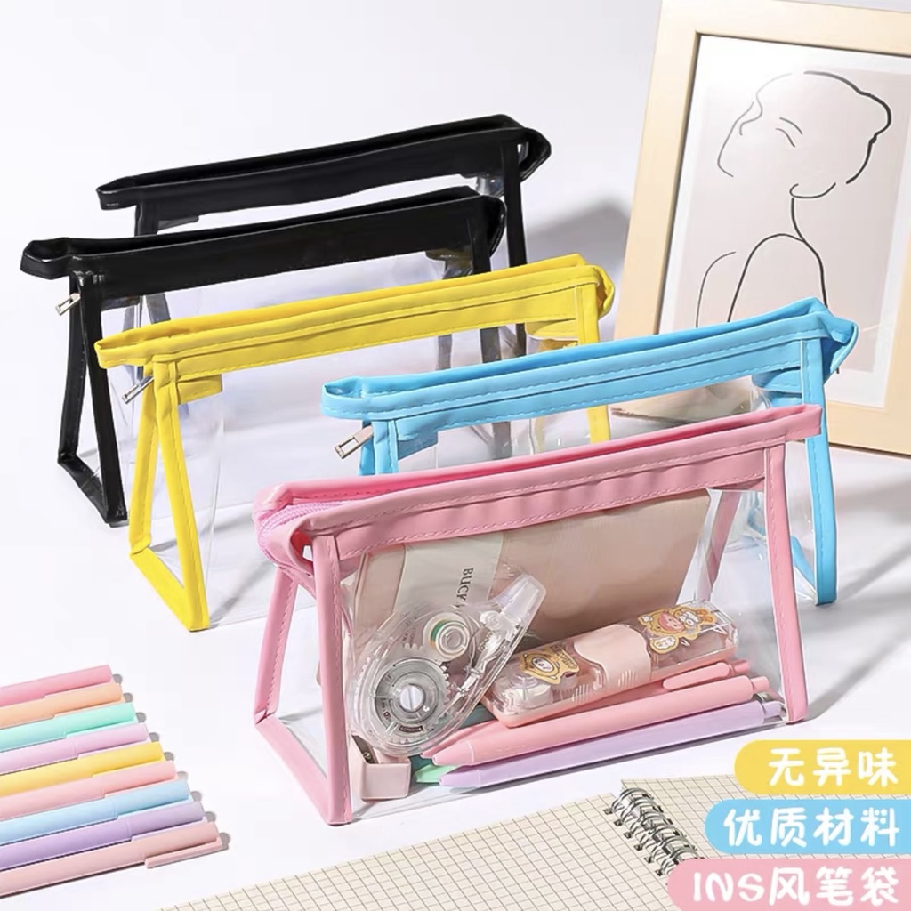 

Tempat Pensil Bahan PVC Transparan Kapasitas Besar Resleting / Kotak Pensil Aesthetic Anak Pencil Case Korea