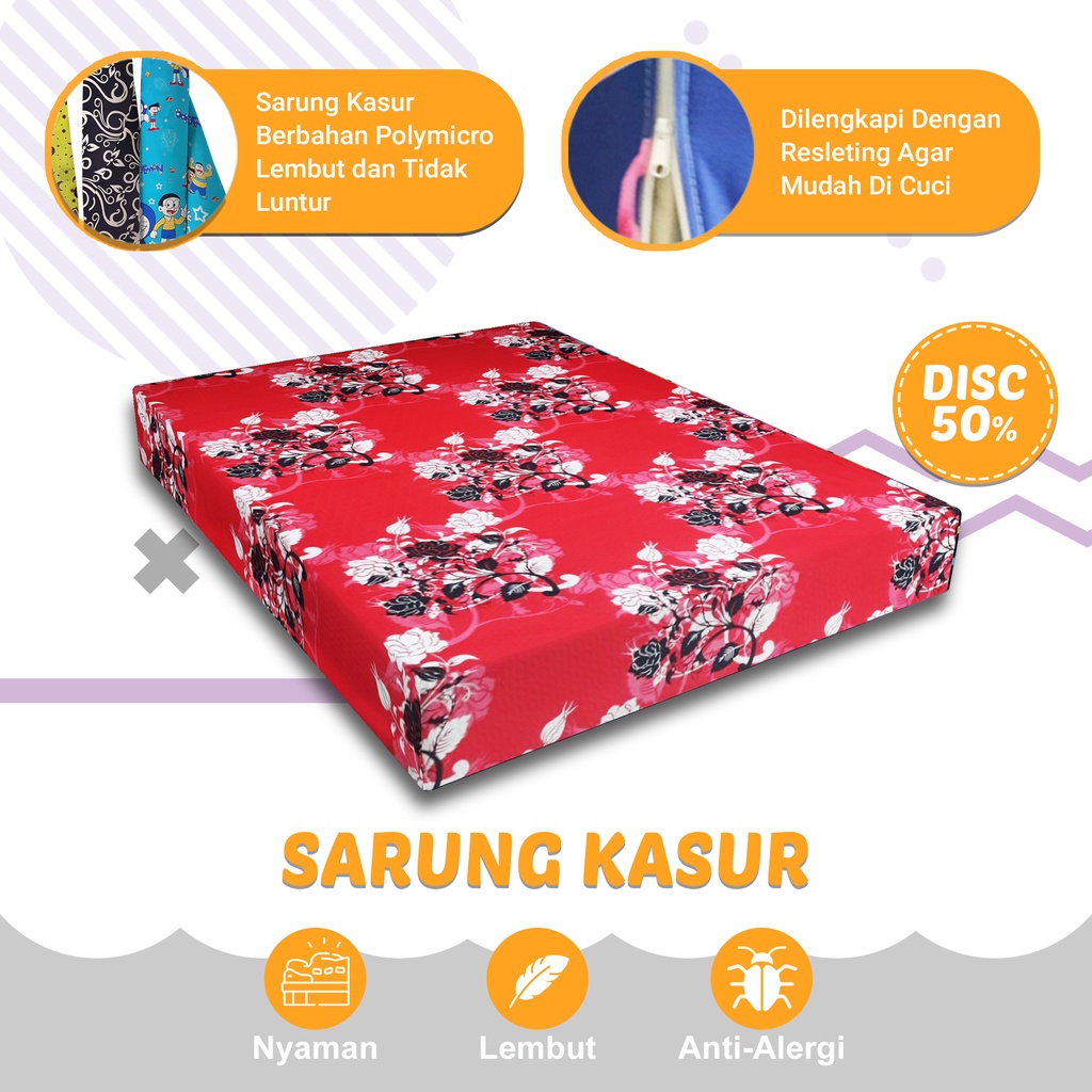 Sarung Kasur Busa 90x180x10 Spanbon Cover Kasur Resleting Sarung Kasur Disperse Polymicro Tidak Lunt
