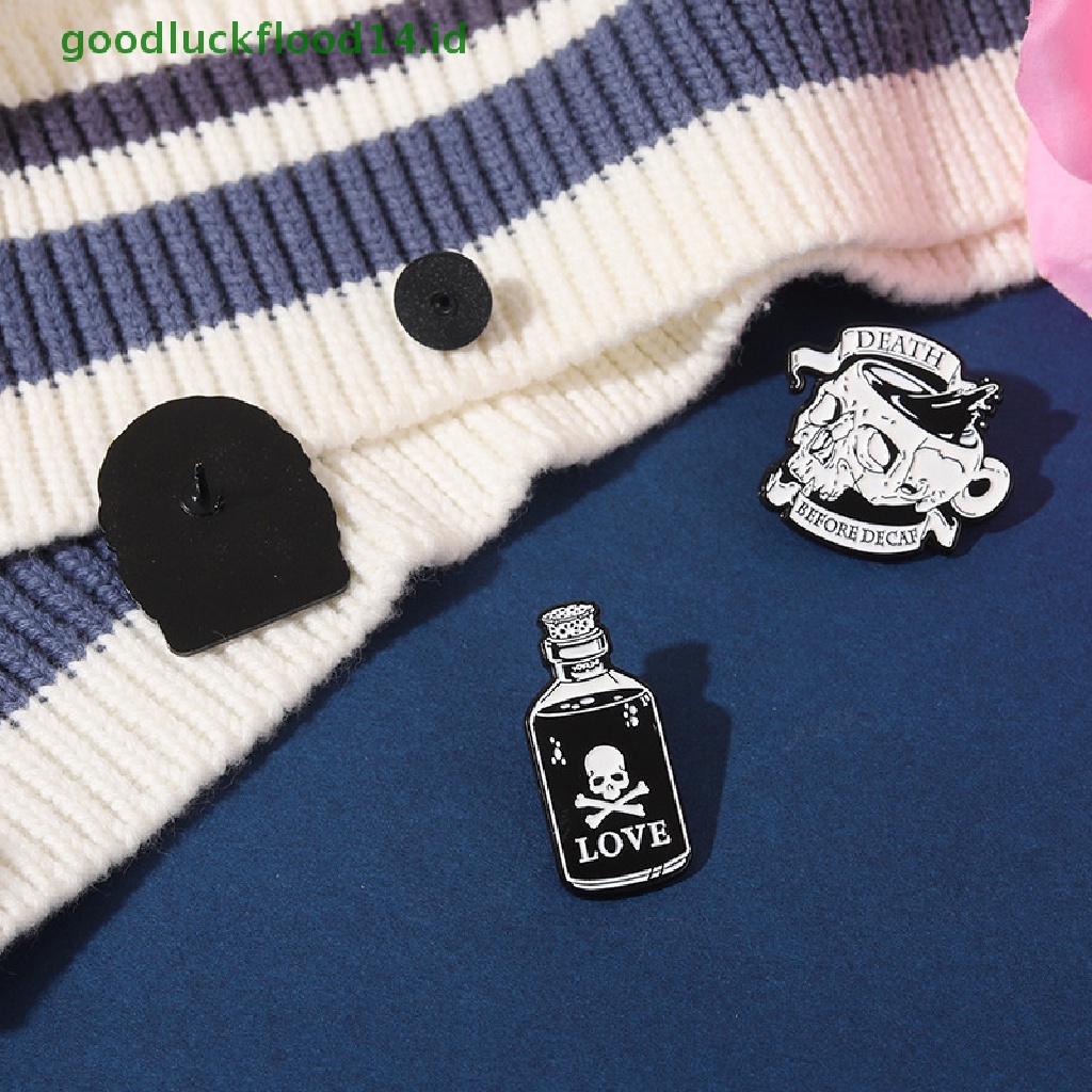 [GOOGFOUR] Lencana Pin Enamel Gaya Punk Hitam Botol Tengkorak Koleksi Bros Kerah Pin [TOP]