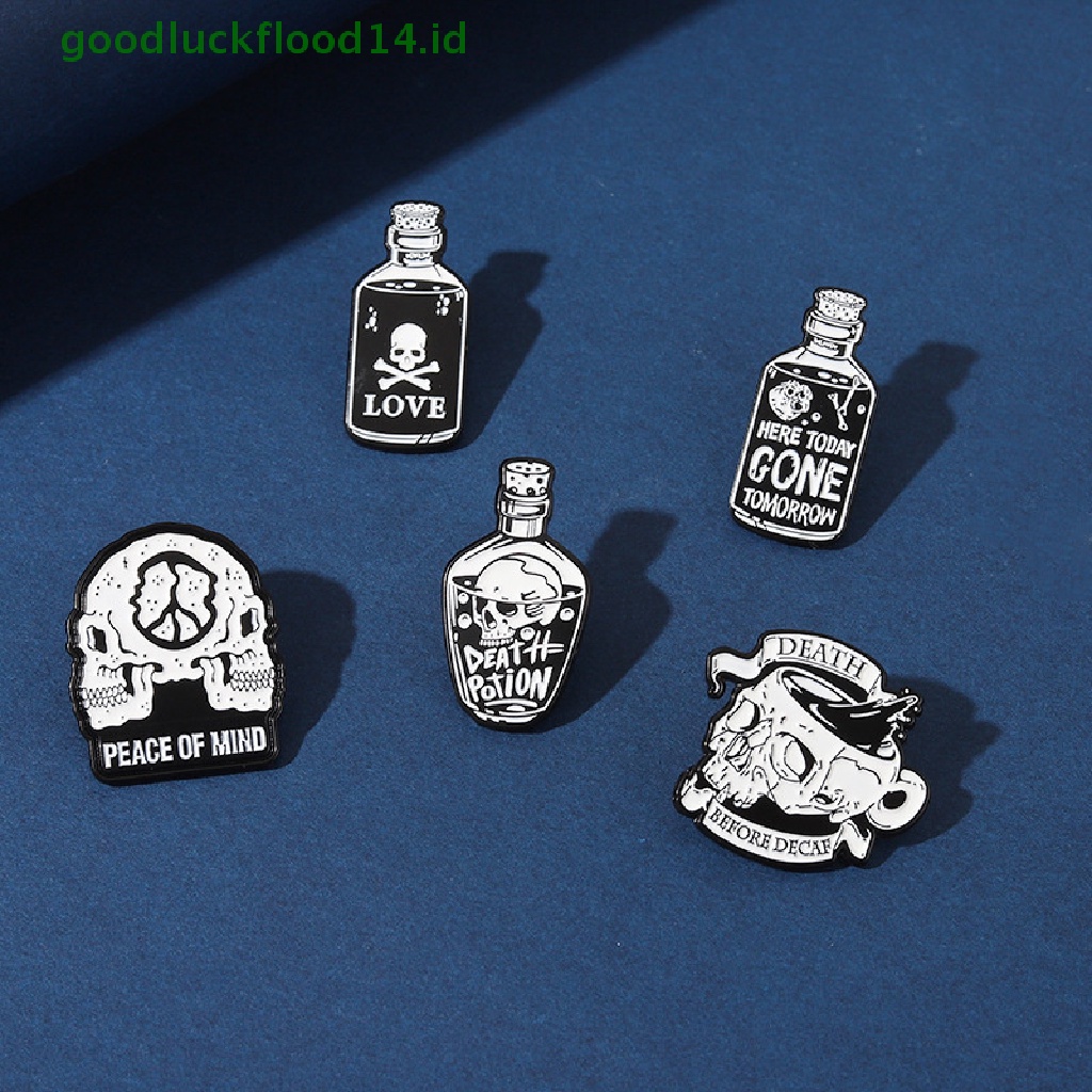 [GOOGFOUR] Lencana Pin Enamel Gaya Punk Hitam Botol Tengkorak Koleksi Bros Kerah Pin [TOP]