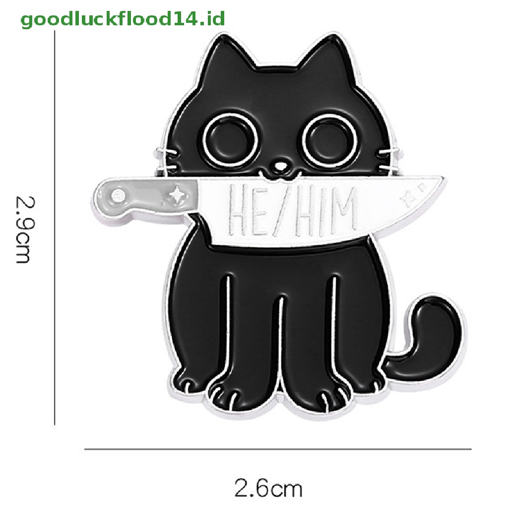 [GOOGFOUR] Enamel Pin Custom Kucing Hitam Belati Bros She Her He Him They Them Lapel Badges Animal Jewelry Gift Untuk Teman [TOP]