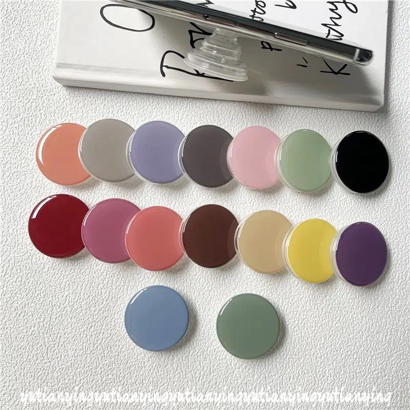 Ins Macaron Warna Permen Murni Padat Putaran Epoxy Airbag Ponsel Bracket Holder Universal Lipat Ponsel Jari Grips