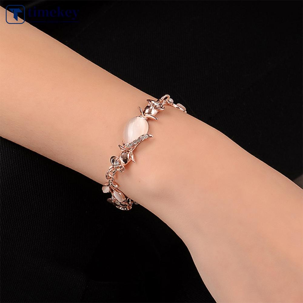 Timekey Opal Daun Gelang Temperamen Serbaguna Rose Gold Adjustable Gelang Wanita Bergaya Tangan Perhiasan Hadiah O8T9