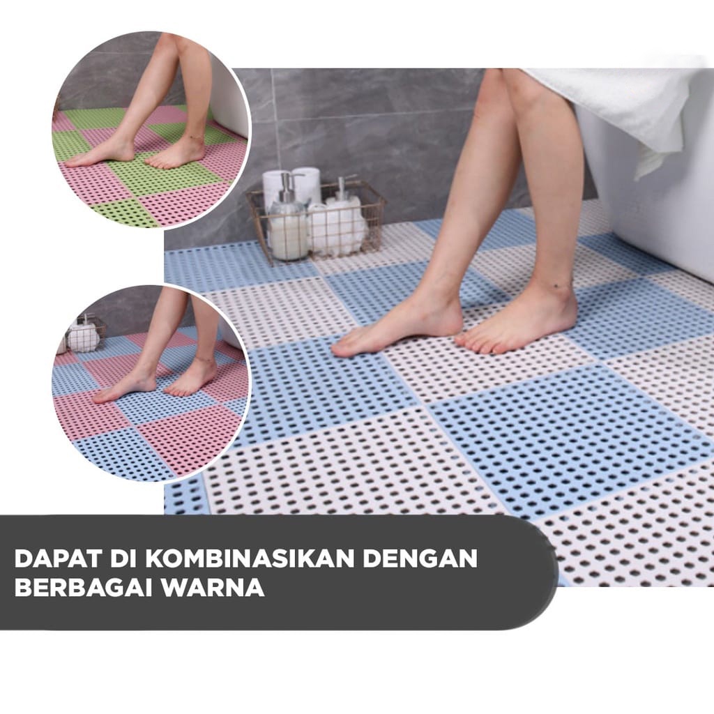 Alas Keset Berlubang Kamar Mandi Warna Anti Slip Ukuran 30x30cm Anti Licin Perlengkapan Kamar Mandi Import - D7A1 - Lucky Star