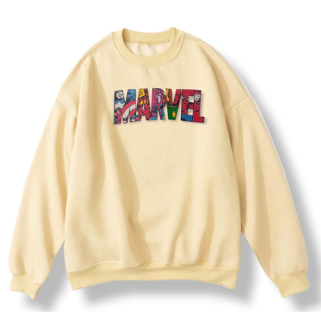 Sweater Crewneck Pria Marvel Studios Cream Big Size Bahan Katun Fleece M L XL XXL