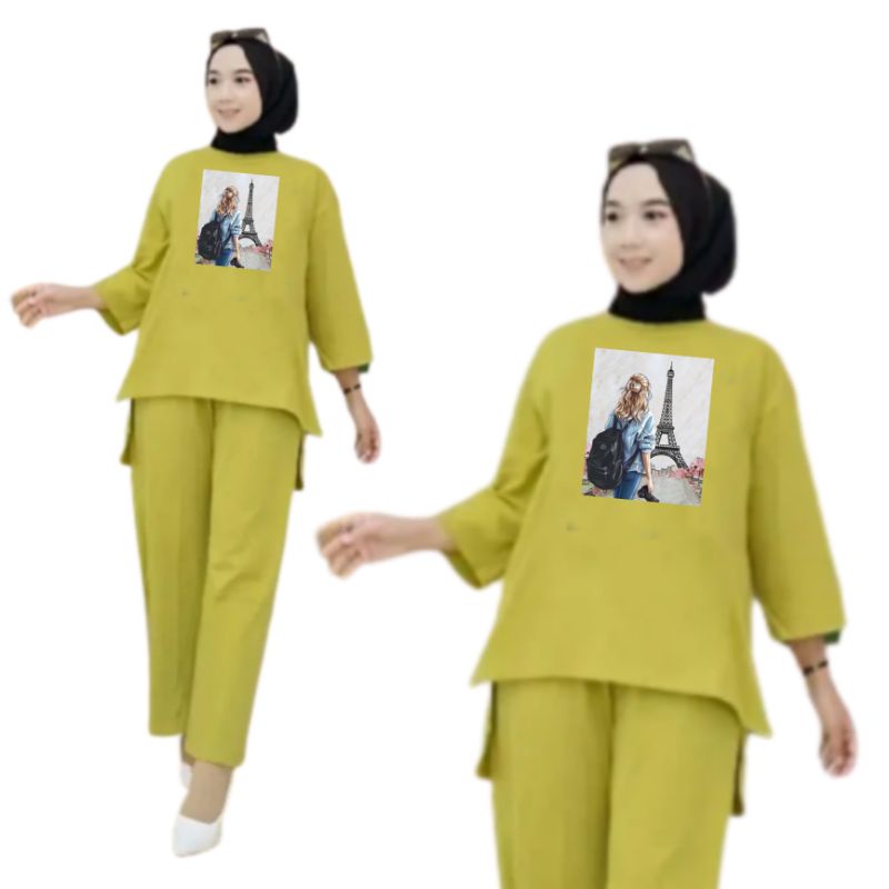 Setelan Kaos Wanita Dewasa Oversize Ld 130 cm Terbaru 2023 Viral Gambar DTF Bahan Kaos Babyterry Tangan 3/4 dan Celana Panjang One Set Wanita Dewasa Jumbo Kekinian Atasan Baju Wanita Dewasa Big Size Stelan Baju Wanita Santai Cewek Paris