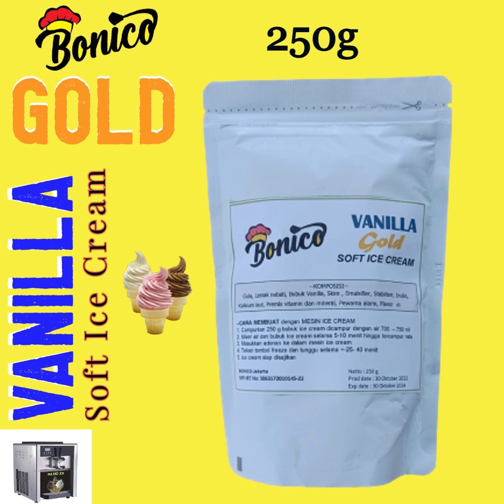 Bonico VANILLA GOLD PREMIUM Soft Ice Cream Powder  250gr  RESTO premix tepung serbuk bubuk es krim i