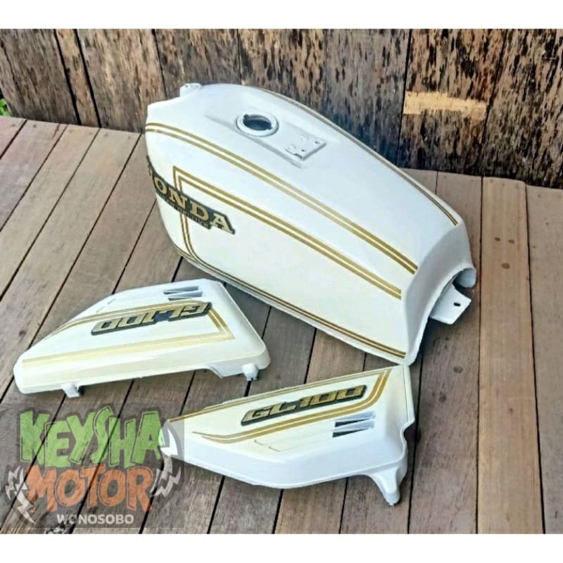 TENGKI TANGKI GL100 GL 100 PRES PABRIK SET BOK AKI DAN EMBLEM TANGKI PUTIH