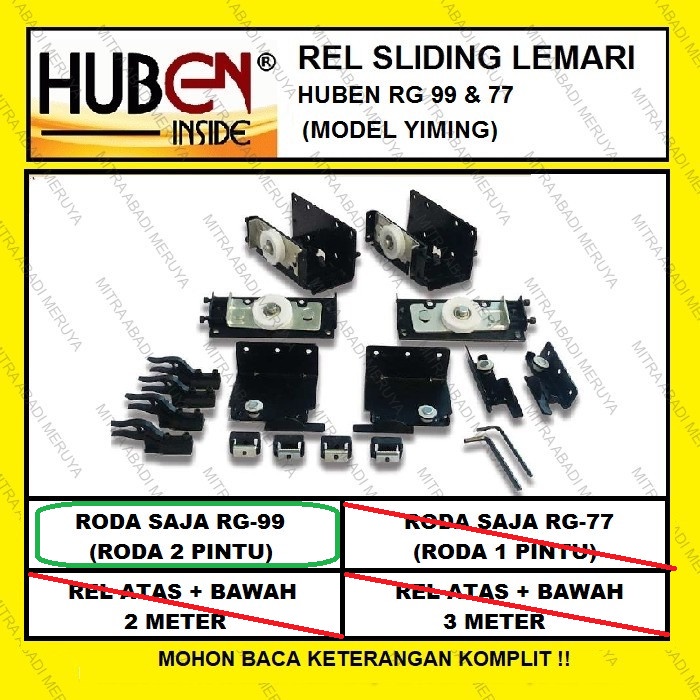 Pengaman Roda Gantung Huben Rg99 (2 Pintu ) Roda Rel Sliding Lemari Rel Yiming