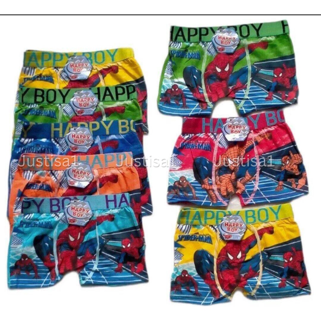 6 Pcs Celana Dalam Anak Happy Boy / Celana Segi Empat Anak Laki Laki Motif Random Berkualitas