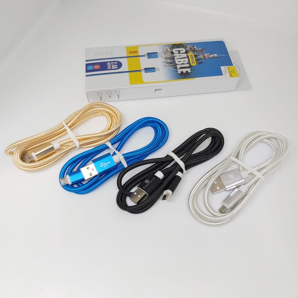 Kabel green vod Yd112 micro 100cm Micro Usb Fast Charging Bahan Nilon