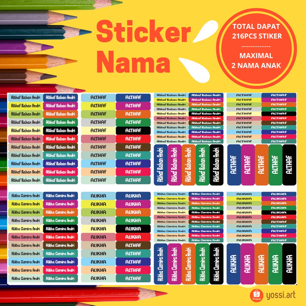 

196 PCS STIKER NAMA ANAK UNTUK ALAT TULIS PENA PENSIL DAN BUKU