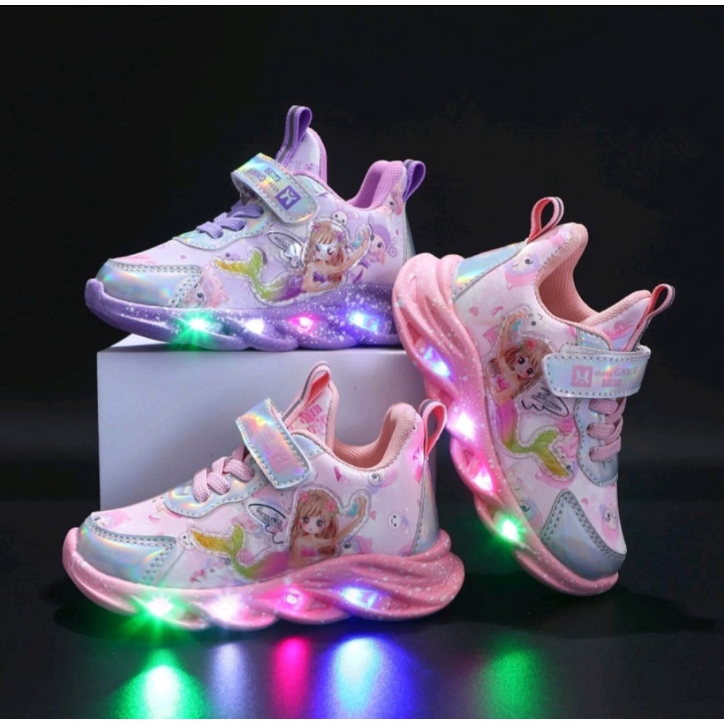 Sepatu anak MERMAID lampu LED import Size 21 - 30