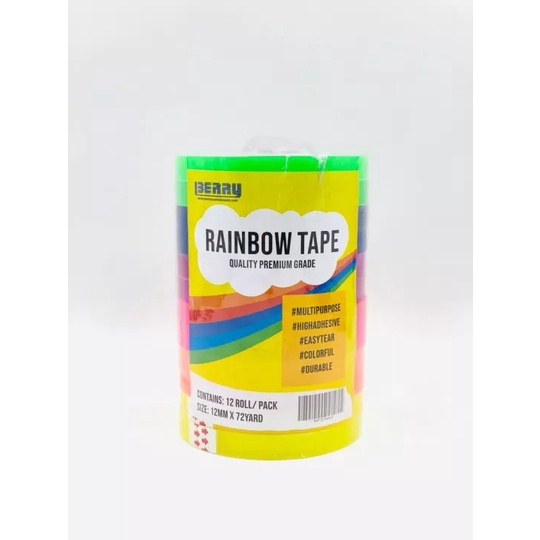 

Solatip Rainbow Berry 1/2 Inchi ( 12 mm ) x 72 Yard Solasi Warna - Warni Lusinan