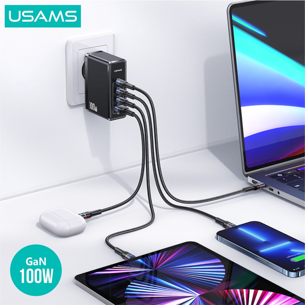 USAMS T50 Adapter Fast Charger GaN 100W 4 ports ACCC