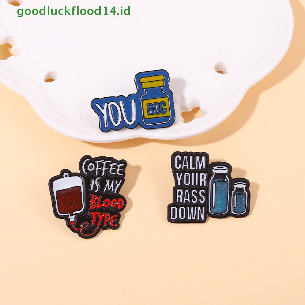 [GOOGFOUR] 1pcs Coffee is My Blood Type Enamel Pins Bros Calm Down You ROC Lapel Badges Punk Lucu Perhiasan Hadiah Untuk Teman Anak [TOP]