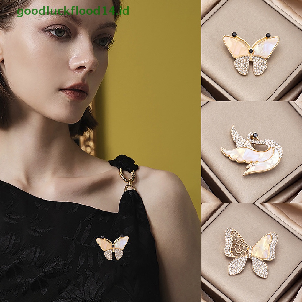 [GOOGFOUR] Berlian Imitasi Swan Butterfly Bros Untuk Wanita Berlian Imitasi Bros Fashion Pesta Pernikahan Perhiasan Aksesori Pin Brooch Hadiah [TOP]