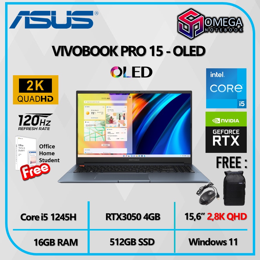 ASUS Vivobook Pro 15 OLED K6502ZC / K6502HC i9 11900H 16GB 1TBSSD  RTX3050 4GB 15,6 2,8K Windows 11