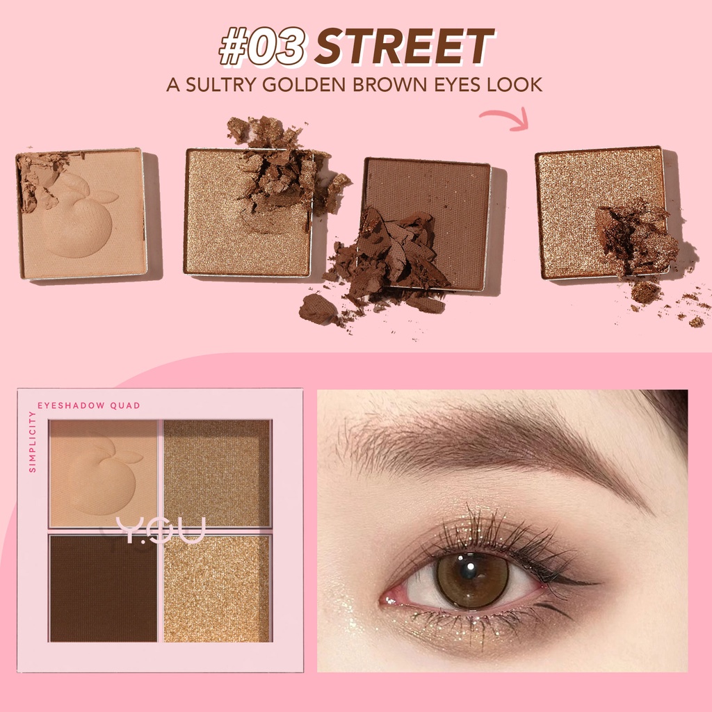 YOU Simplicity Eyeshadow Quad | Makeup Palette 4 Warna | Pigmented Glitter | Kosmetik Mata ( YOU MAKEUPS OFFICIAL STORE )