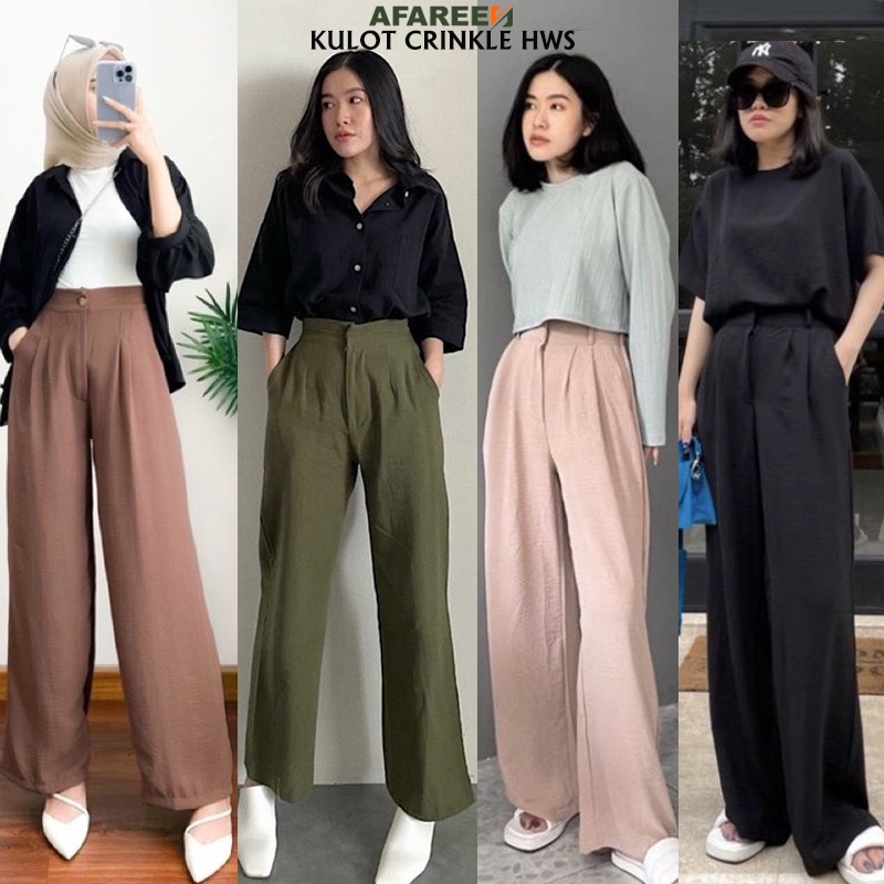 AFAREEN - Kulot Crinkle HW Resleting Depan Kulot Crinkle Highwaist Basic