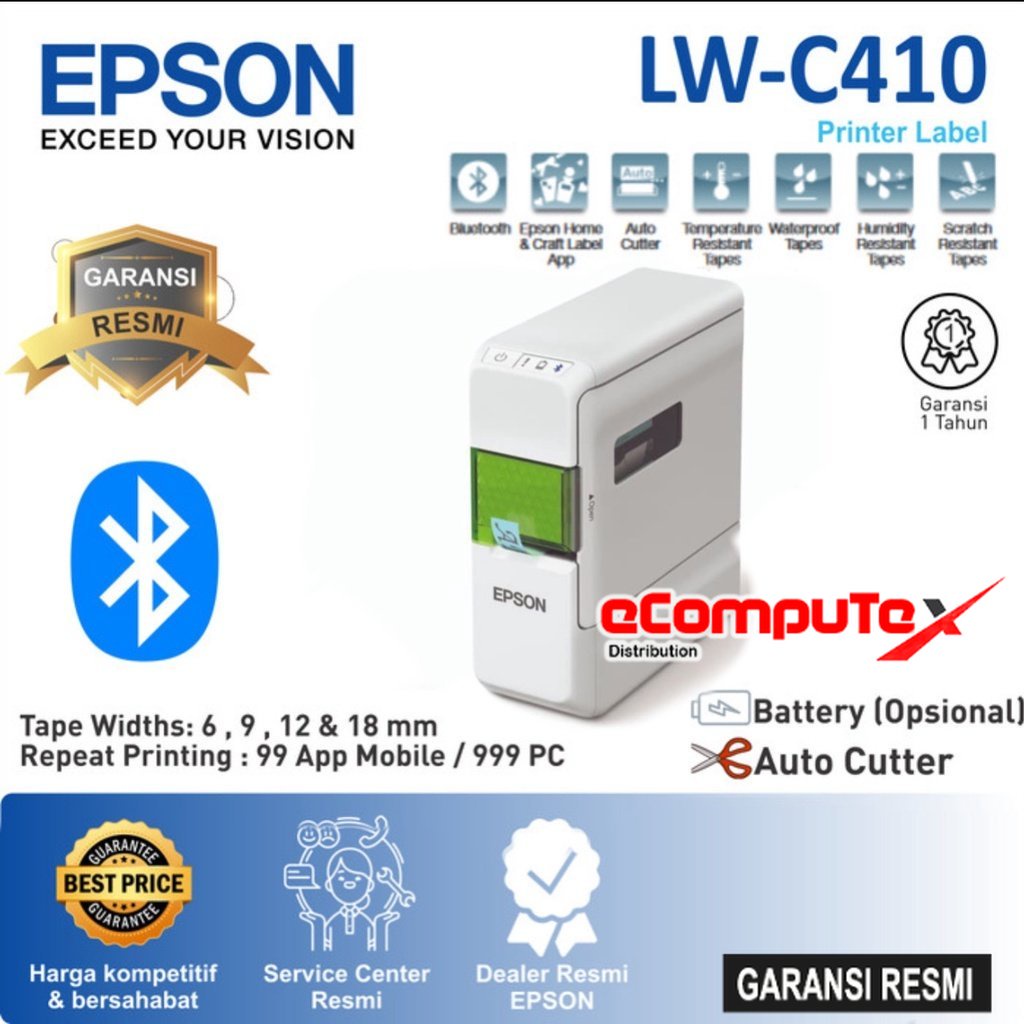 PRINTER EPSON LABEL WORKS LW-C410 PORTABLE STICKER LABEL LWC410 RESMI