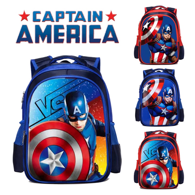 Hot Sale 2023 Tas Sekolah TK-SD anak Laki-Laki Tas Ransel Marvel Avengers Superhero Captain America Tas Sekolah Printing