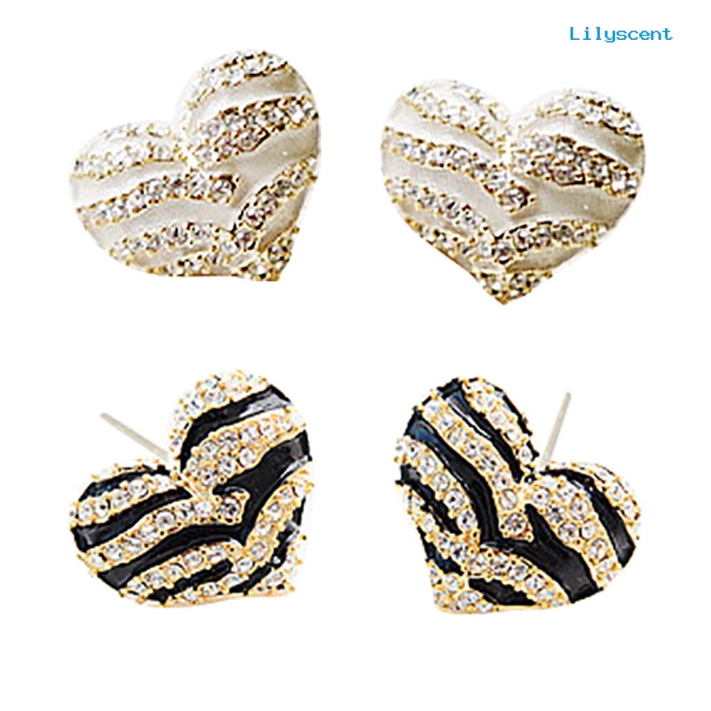 [LS] Wanita/'s Fashion Zebra Kristal Berlian Imitasi Bentuk Hati Ear Stud Earrings Jewelry