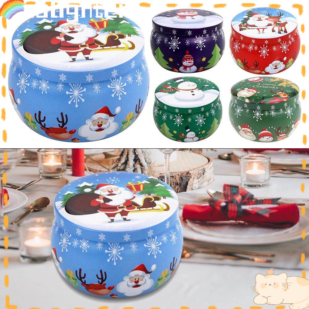 Solighter Natal Besi Kotak Hadiah Beri Wangi Toples Kaleng Permen Candy Tin Aromatherapy Candle Pot