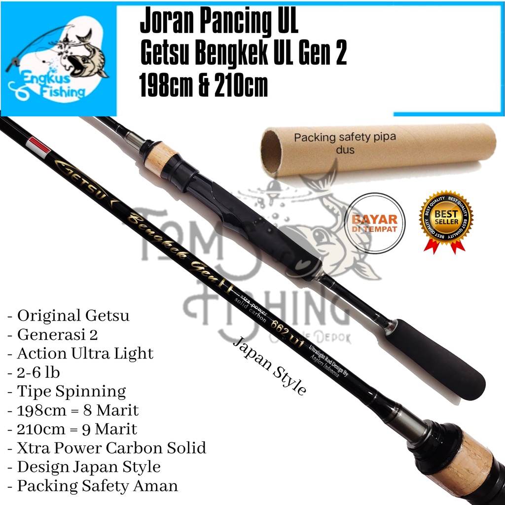 Joran Pancing UL Getsu Bengkek Gen2 198cm / 210cm Spinning (2-6LB) Carbon Solid Murah - Engkus Fishing