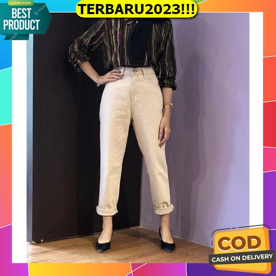 High Waist Celana Panjang Kulot Jeans Wanita Ujung Pinggir Belah Sobek Celana Jins Hw Cewek Kekinian