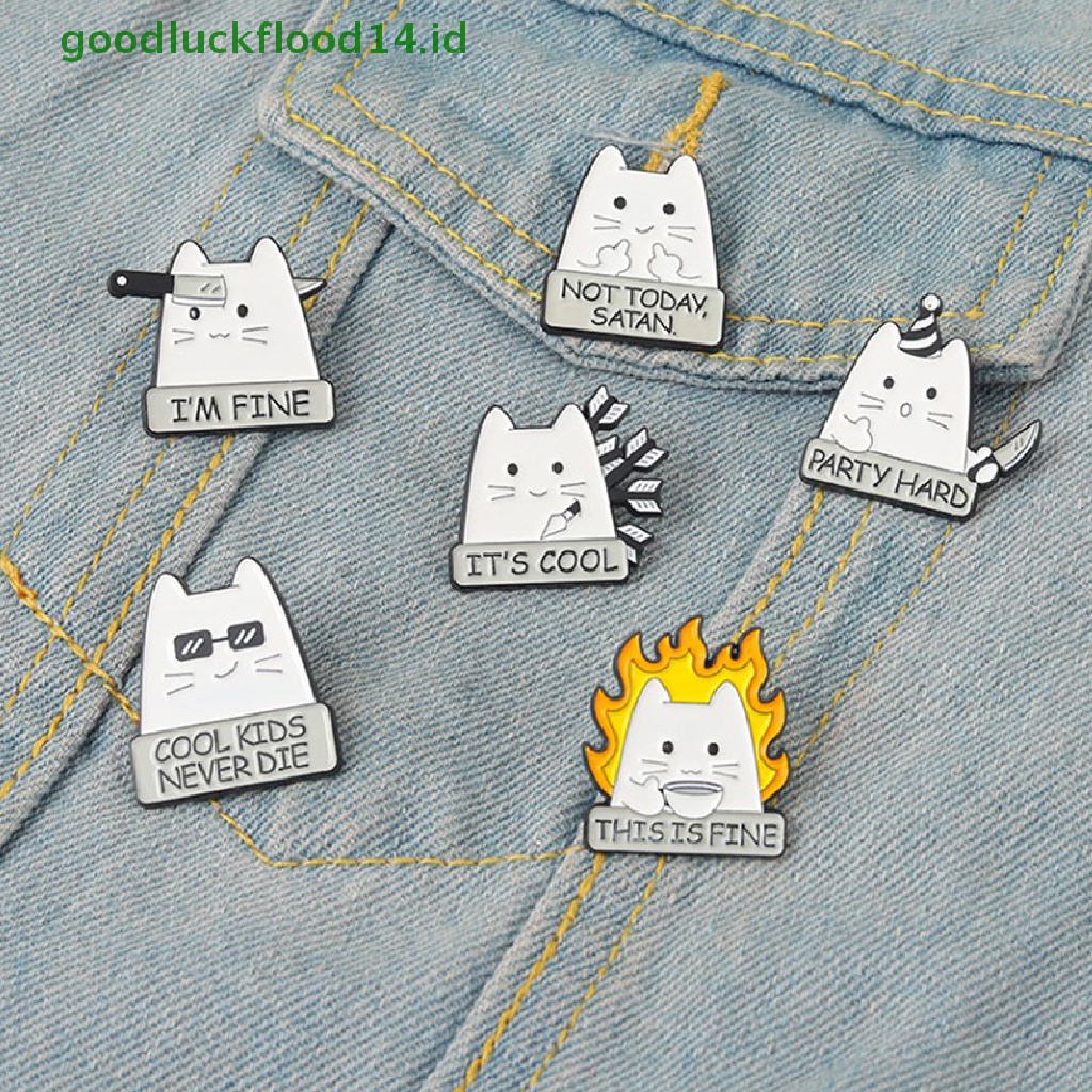 [GOOGFOUR] I'm FINE Enamel Pin Custom COOL KIDS NEVER DIE NOT TODAY Setan Cat Bros Lapel Badge Fun Kartun Perhiasan Hadiah Untuk Teman Anak [TOP]