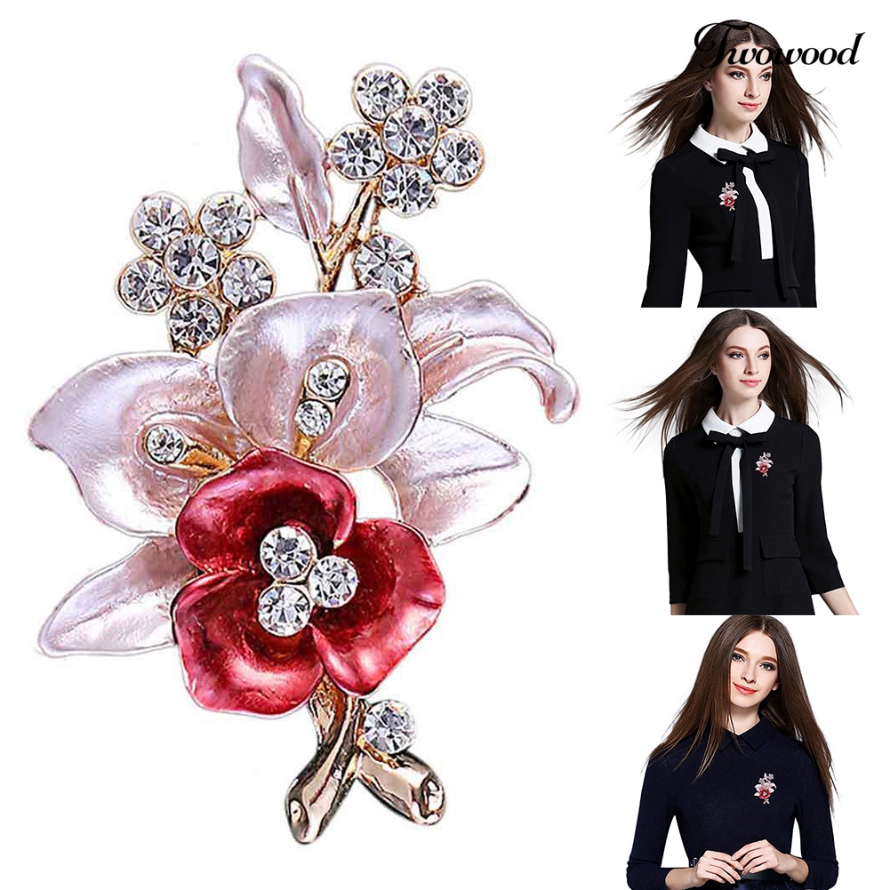 Twowood Shiny Rhinestones Bunga Perhiasan Wanita Gadis Fashion Syal Selendang Bros Pin