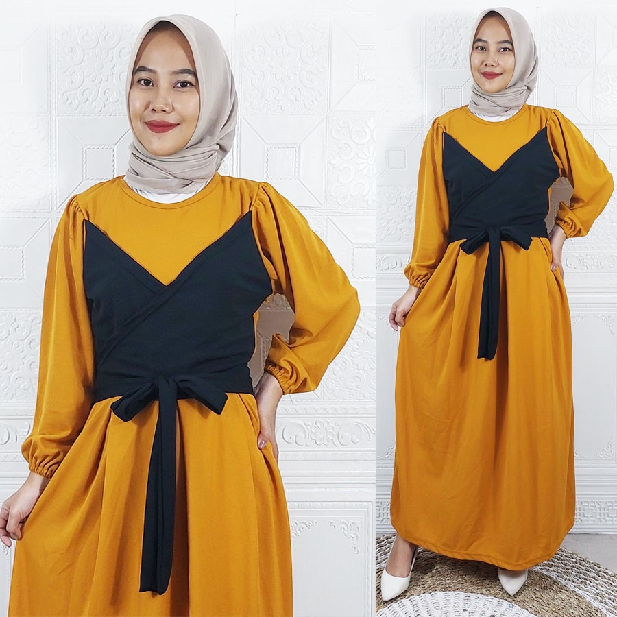 DRESS LESTY MAXI VIRAL CANTIK WANITA LESTI WARNA TWO TONE GL FASHION