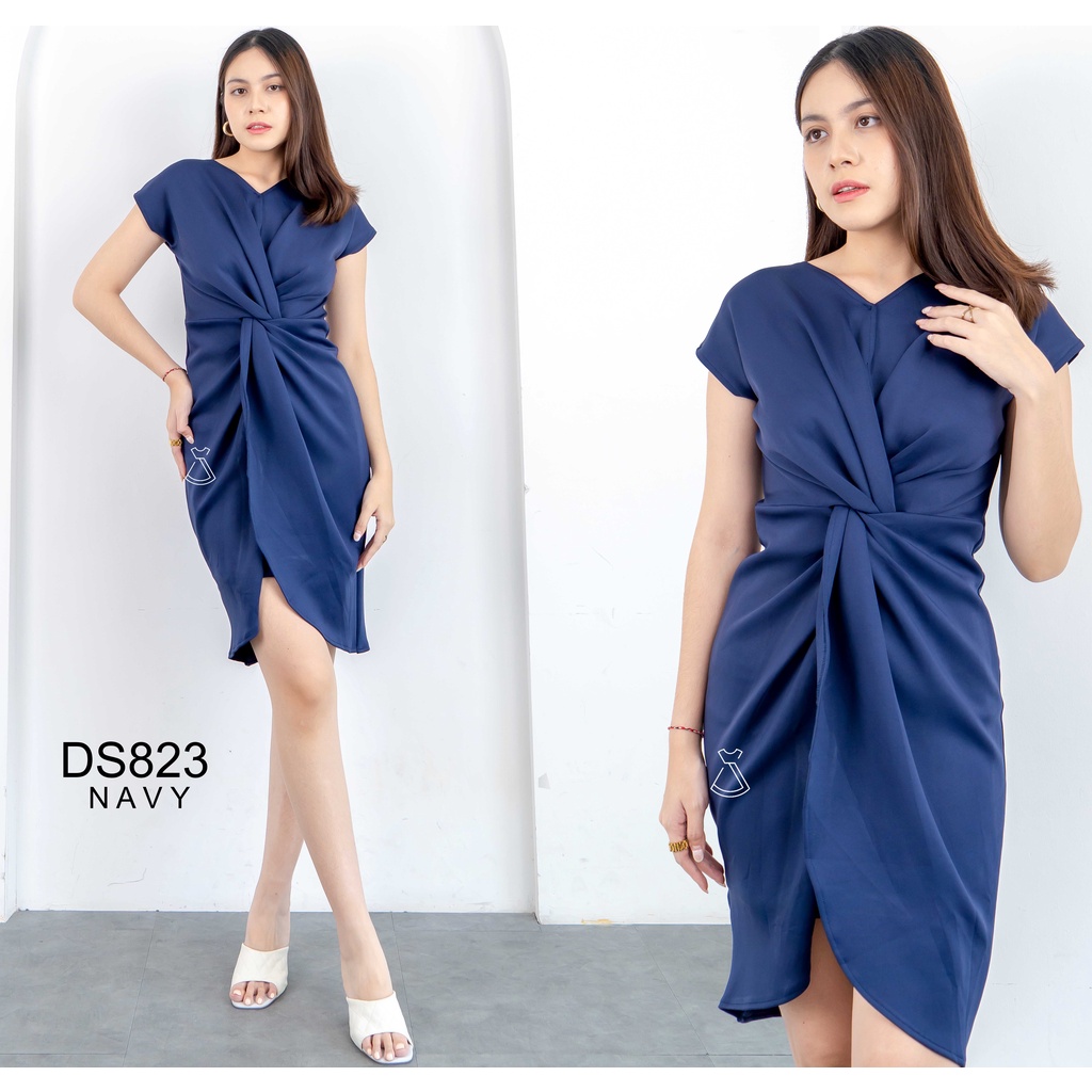 DS823 - DRESS SEPAN SCUBA KANTOR MIDI KNOT WANITA GROSIR MURAH